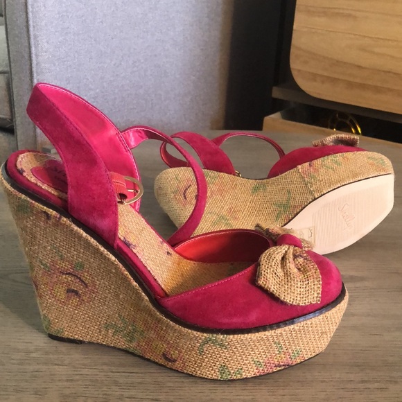 Shellys London Platform Pink Wedges with a Bow 39/ Size 9 - Picture 6 of 8